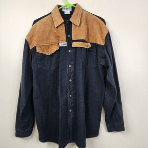 Vintage Don't Stop Cotton Leather Trim Button Down Western Shirt Medium